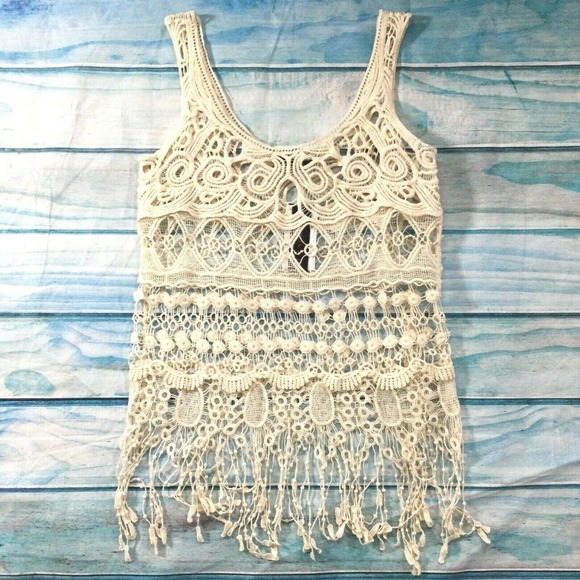 Chaudry Top size Large Cream Crochet Vest Pullover - Picture 1 of 11